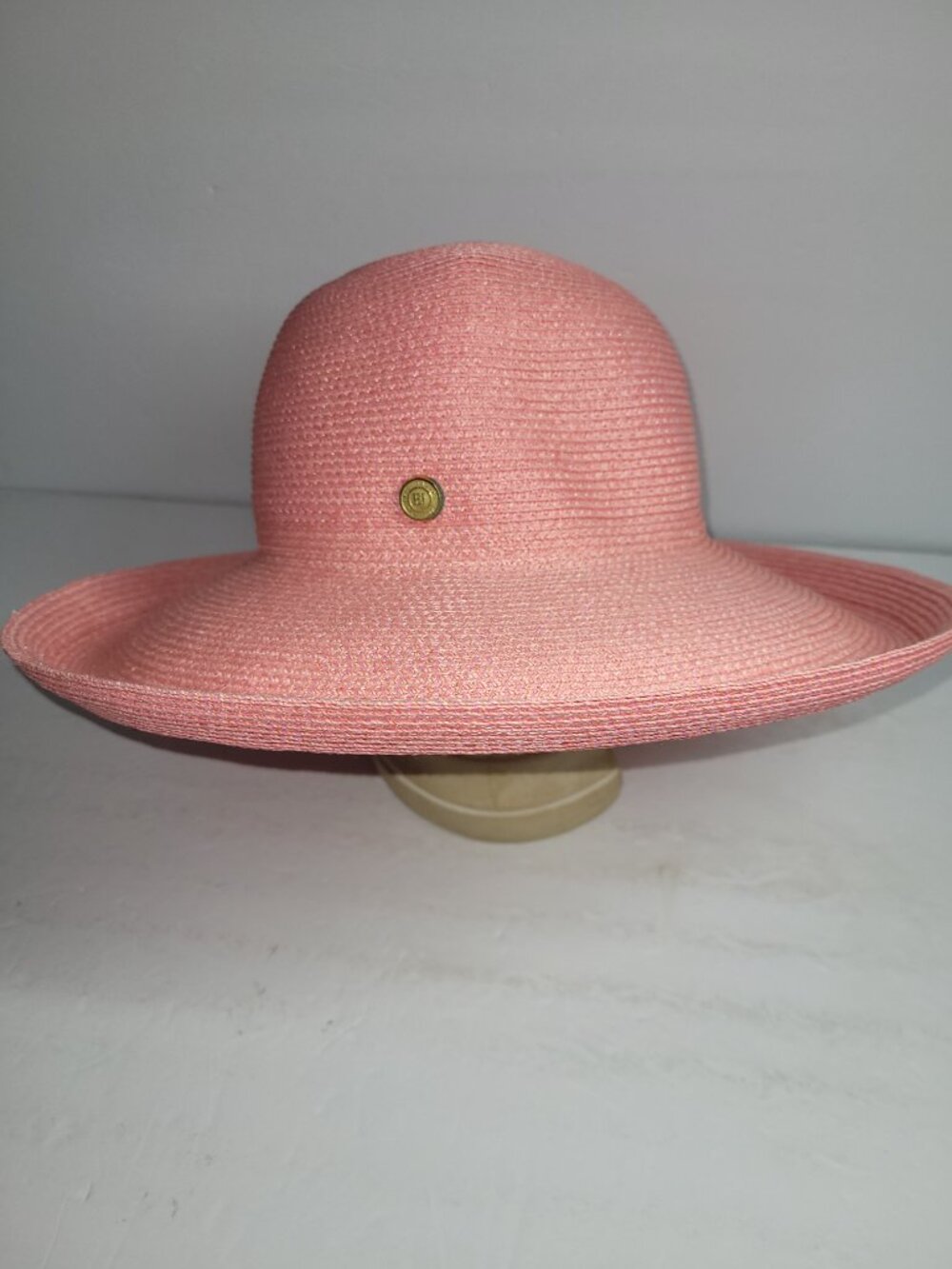 Eric Javits New York Squishee Packable Hat Logo Peach Sun Straw Made in USA - Picture 9 of 9